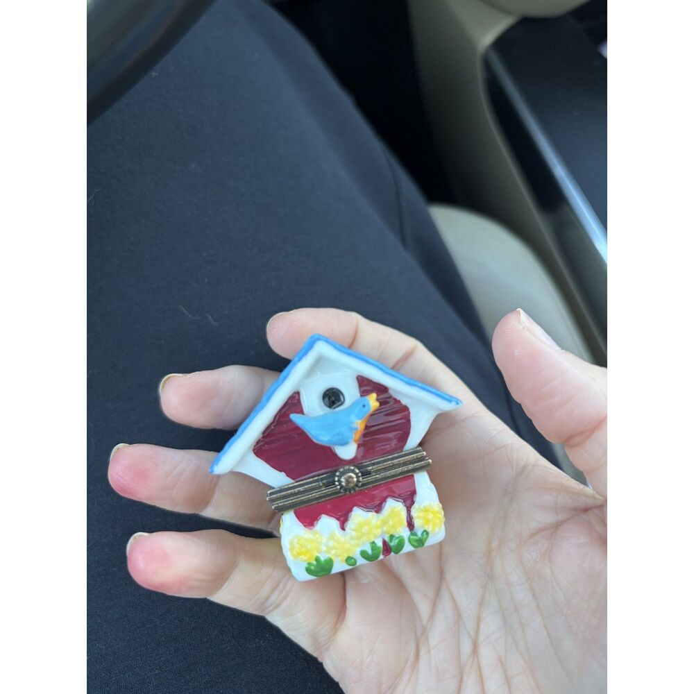 Retro 1990's Mini Porcelain Birdhouse Box,Jewelry Box, Wedding ring box, Trinket